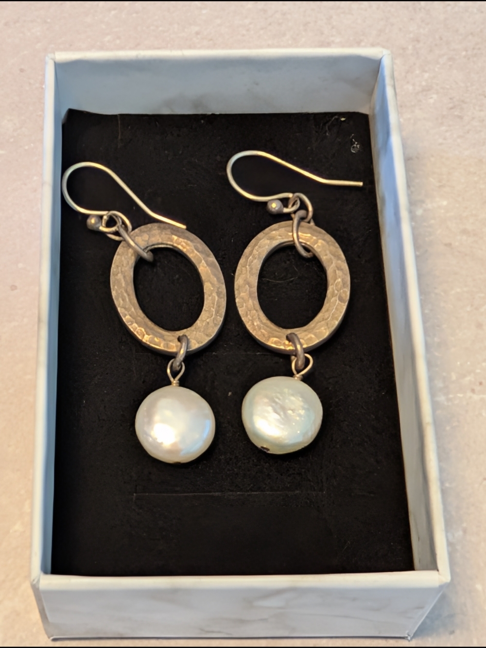 Vintage Silpada Retired Sterling Silver Coin Pearl Hoop Earrings